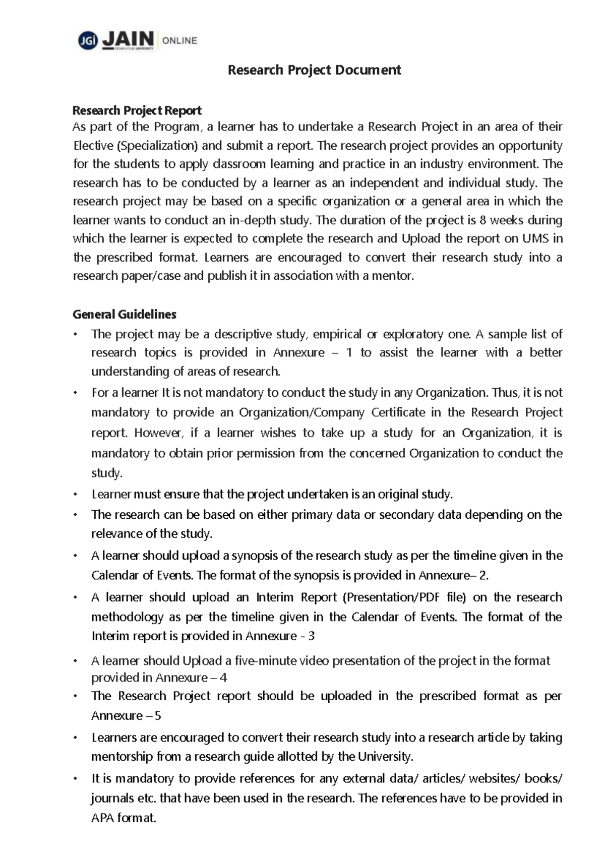 Research Project Report: Guidelines and Assessment for Elective Studies ...