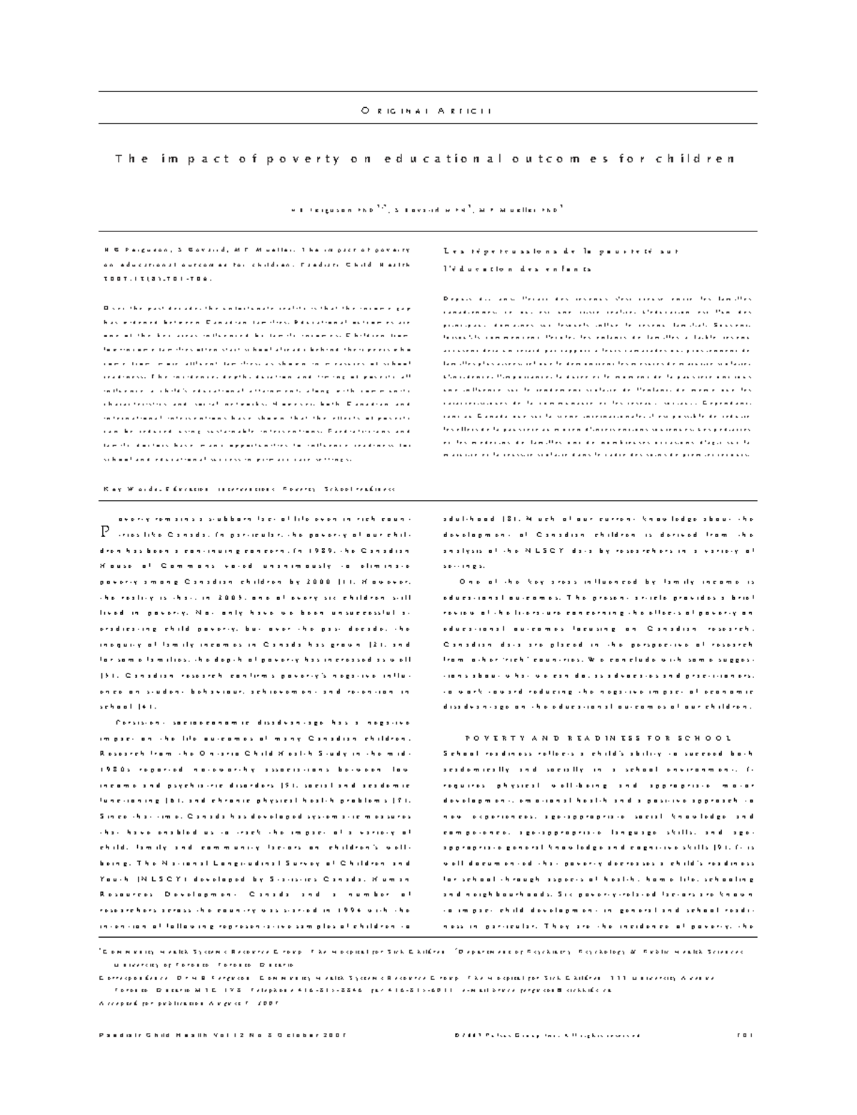 The Impact of Poverty on Educational Outcomes for Children - PCH 10602 ...