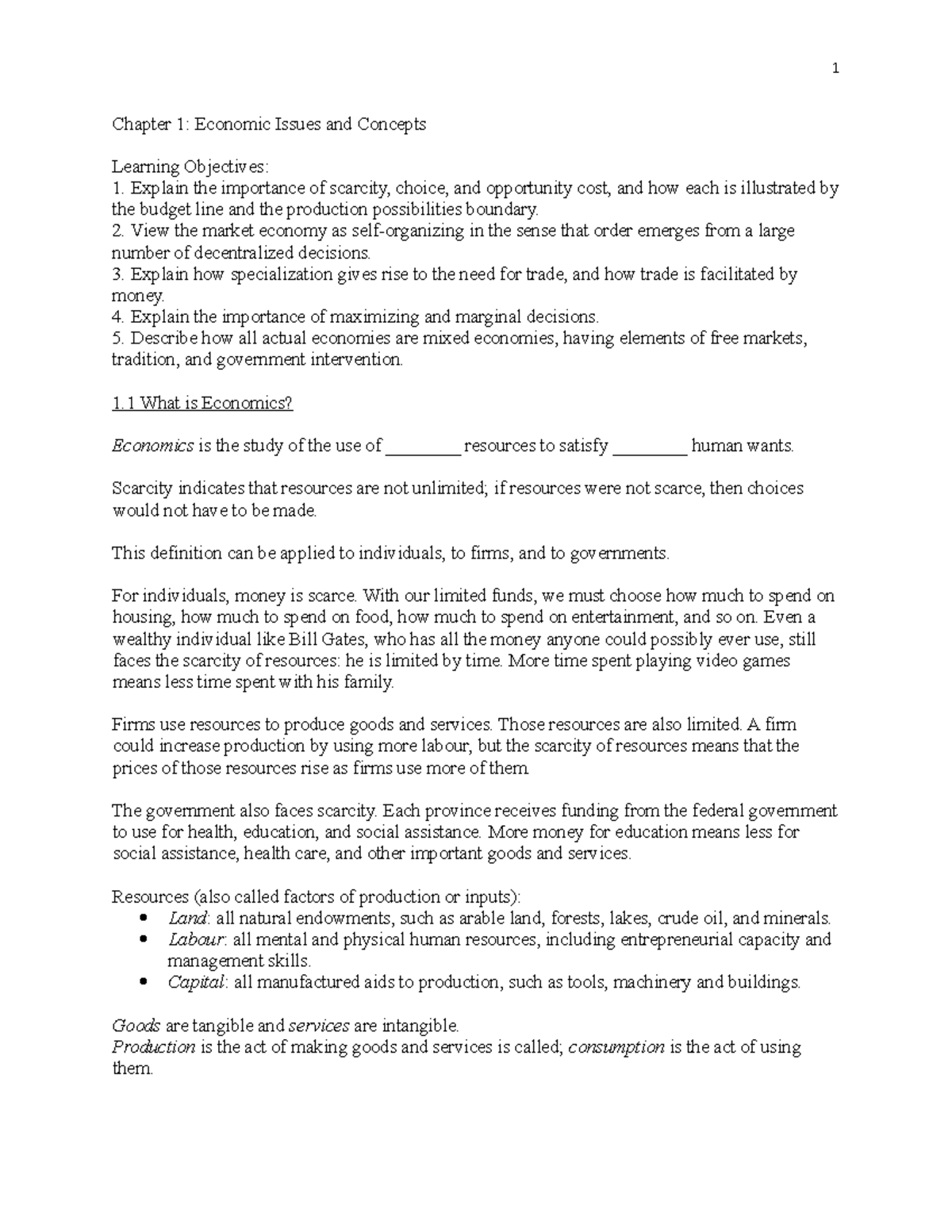 Economics 101: Chapter 1 Notes on Economic Issues & Concepts - Studocu