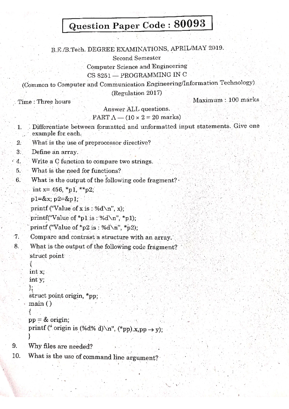 Computer Programming Material - CS8261 C PROGRAMMING LABORATORY L T P C ...