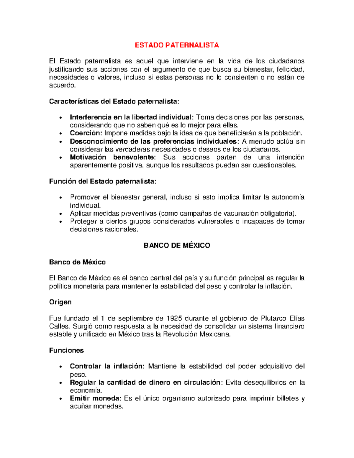 Estado Paternalista y Banco de México: Funciones y Características ...