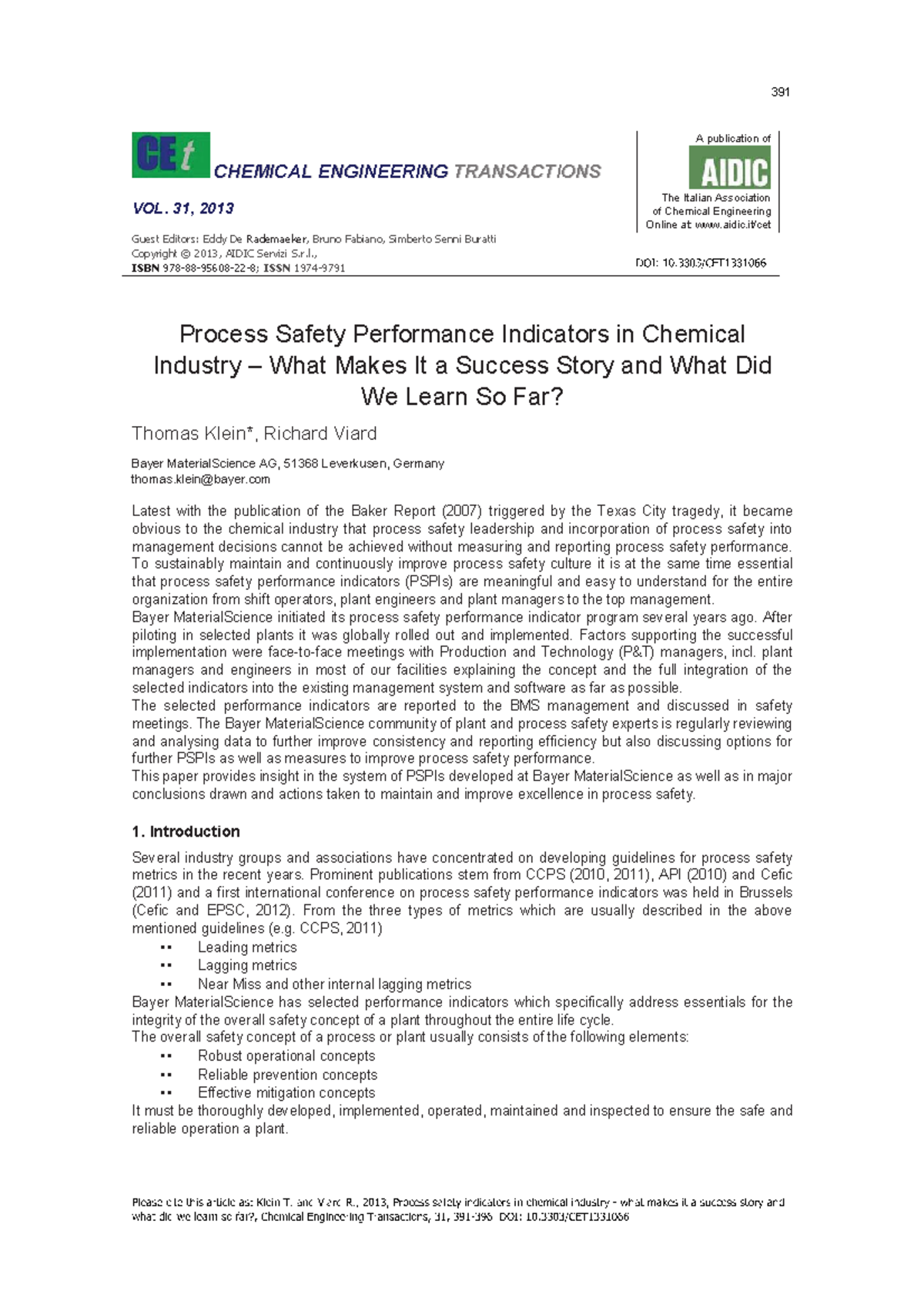 Process Safety Performance Indicators in Chemical Industry: Insights ...