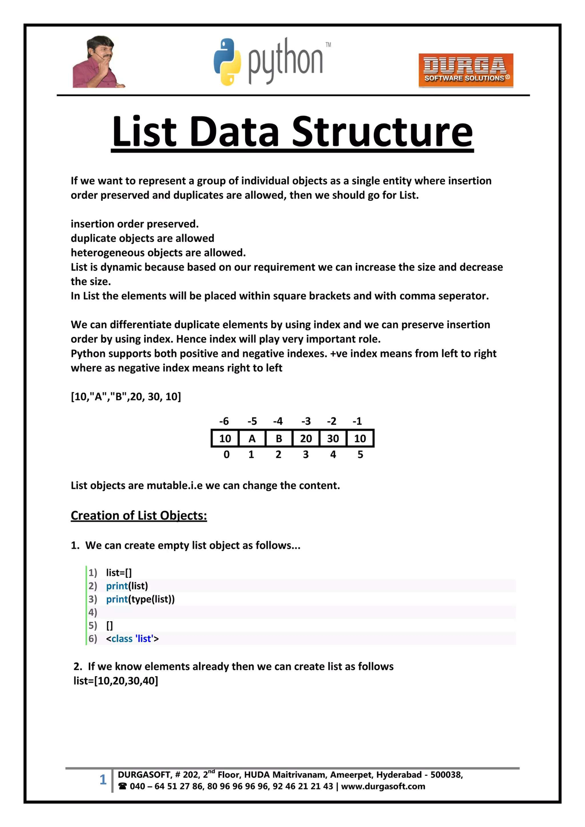 List Data Structure in Python: Comprehensive Notes (Course Code: 2 ...