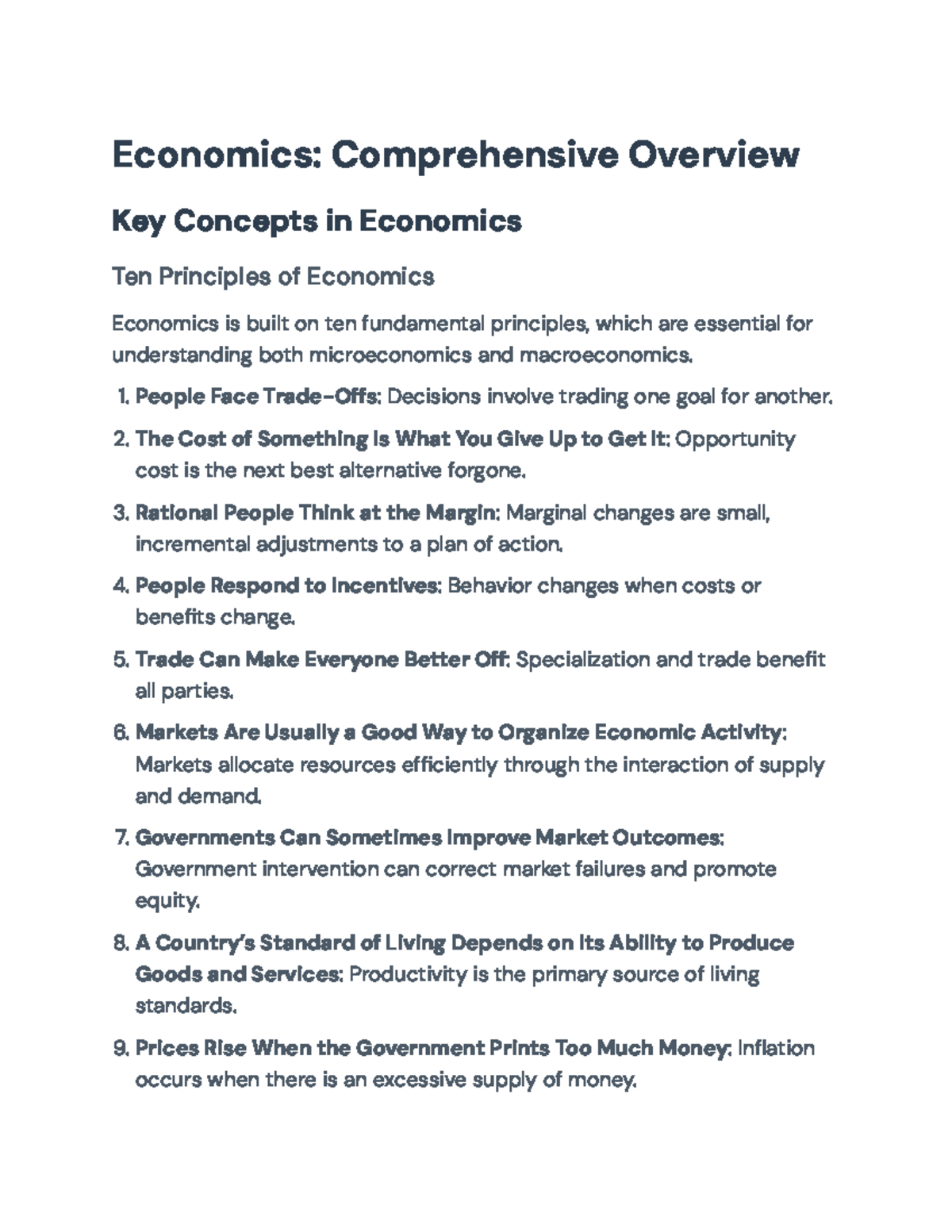 Comprehensive Economics Overview: Principles, Market Forces, and ...