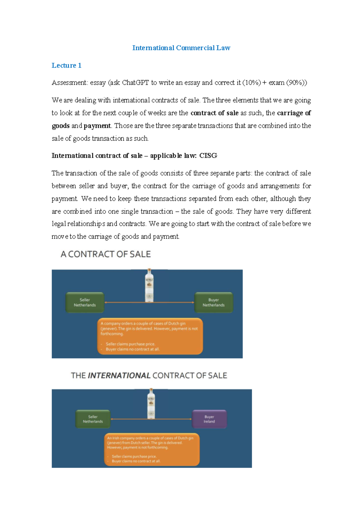 ICL 101: International Commercial Law Lecture 1 & 2 Overview - Studeersnel