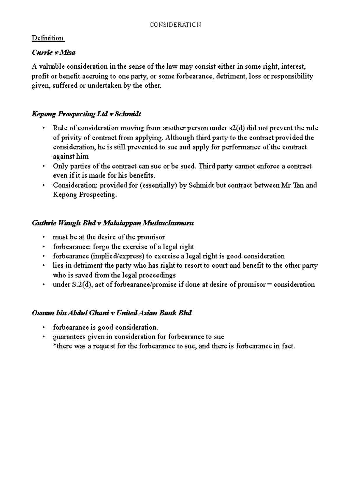 Consideration Cases: Key Legal Principles and Landmark Judgments - Studocu