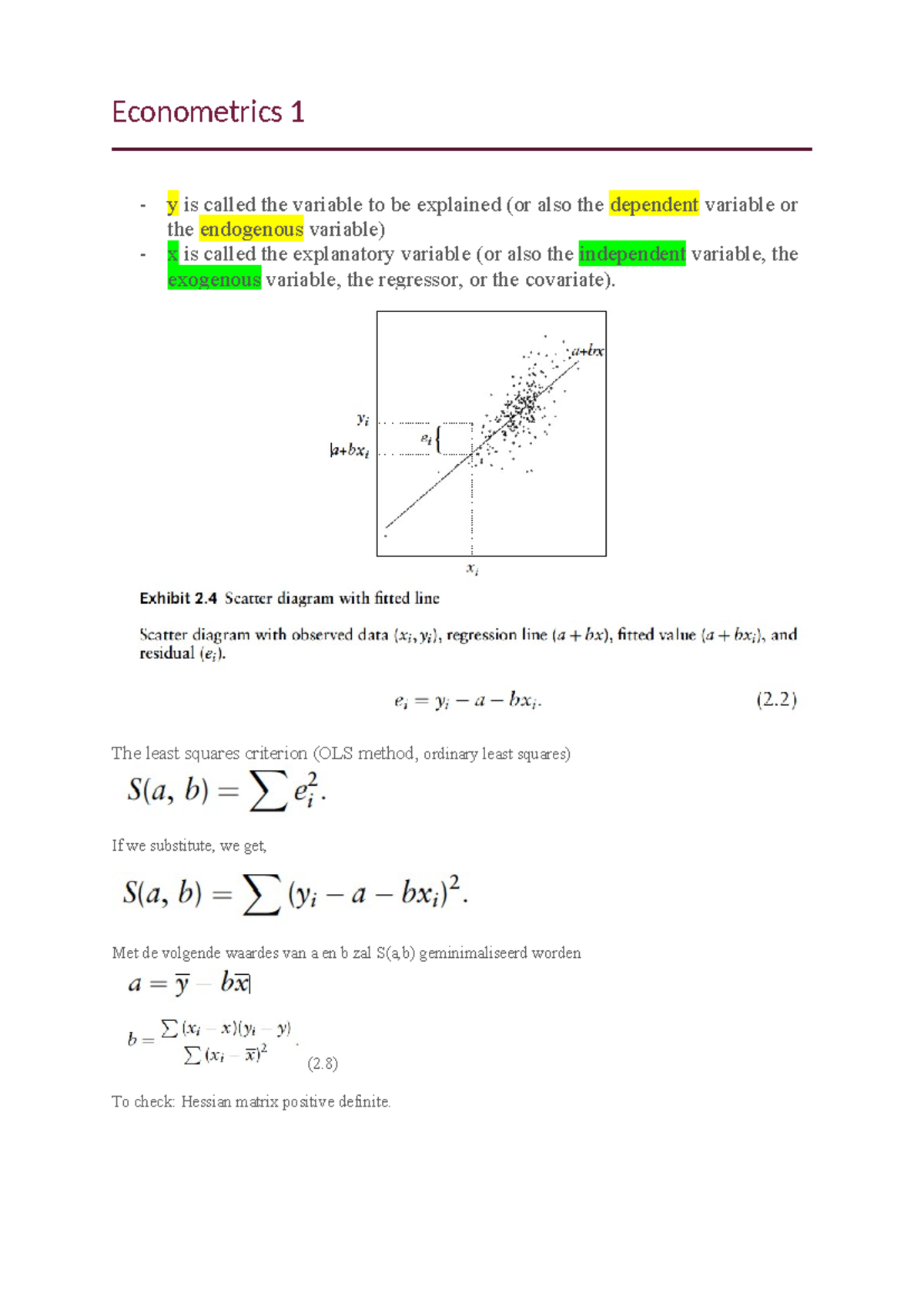 Econometrics 1 Lecture Notes on OLS and R-Squared Fundamentals ...