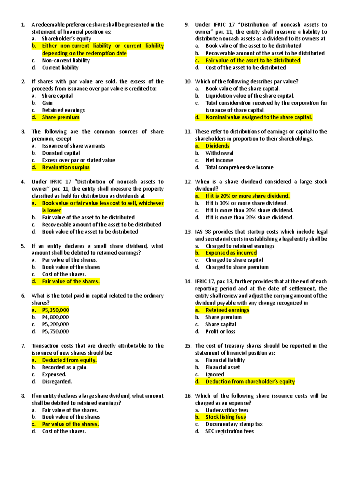 Intacc 4 - Practice Materials for Shareholder Equity Concepts - Studocu