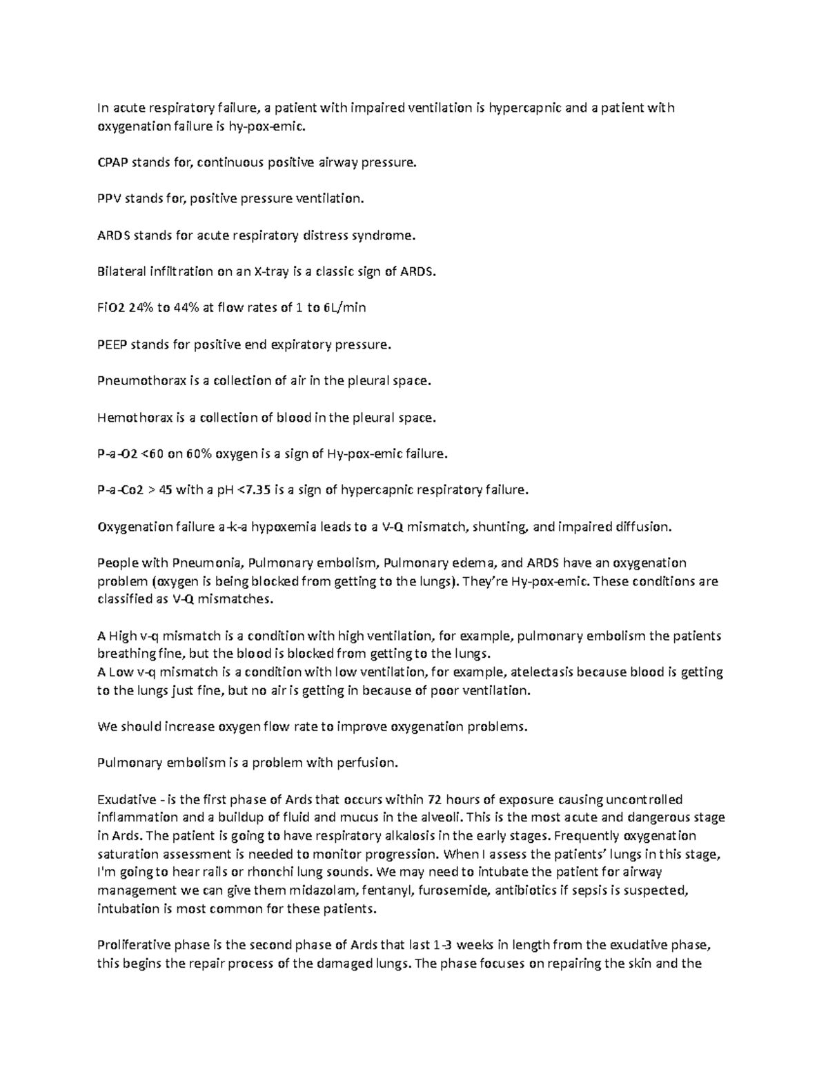 ARDS - Comprehensive Notes on Acute Respiratory Distress Syndrome - Studocu