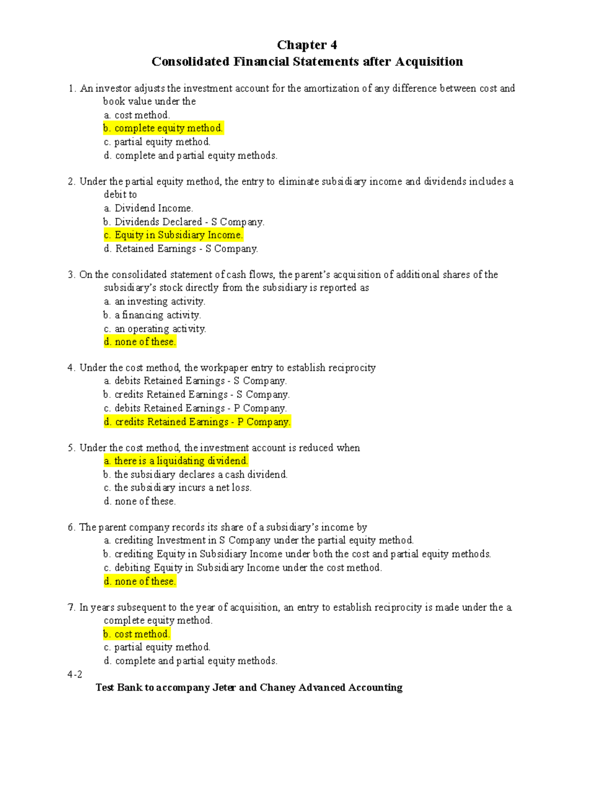 Test Bank for Advanced Accounting (ACC 302) - Consolidated Financial ...