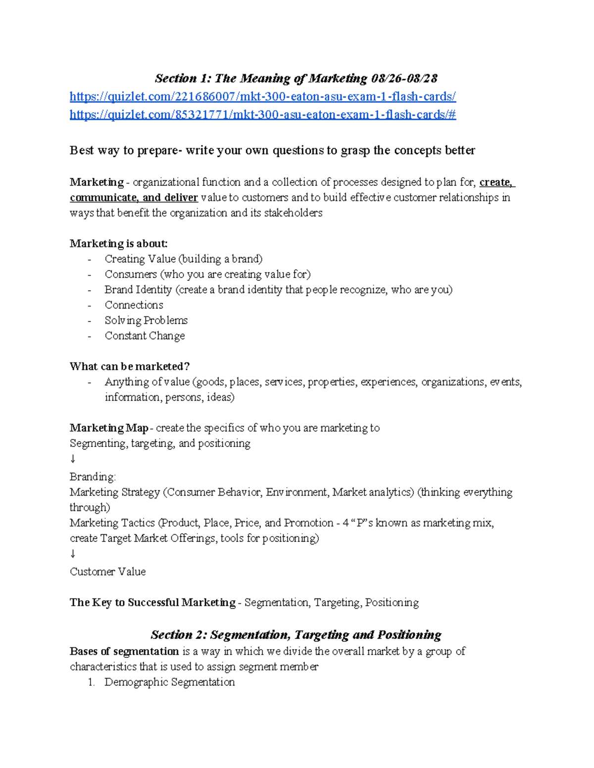 MKT 300 Lecture Notes: Key Concepts in Marketing & Strategy - Studocu