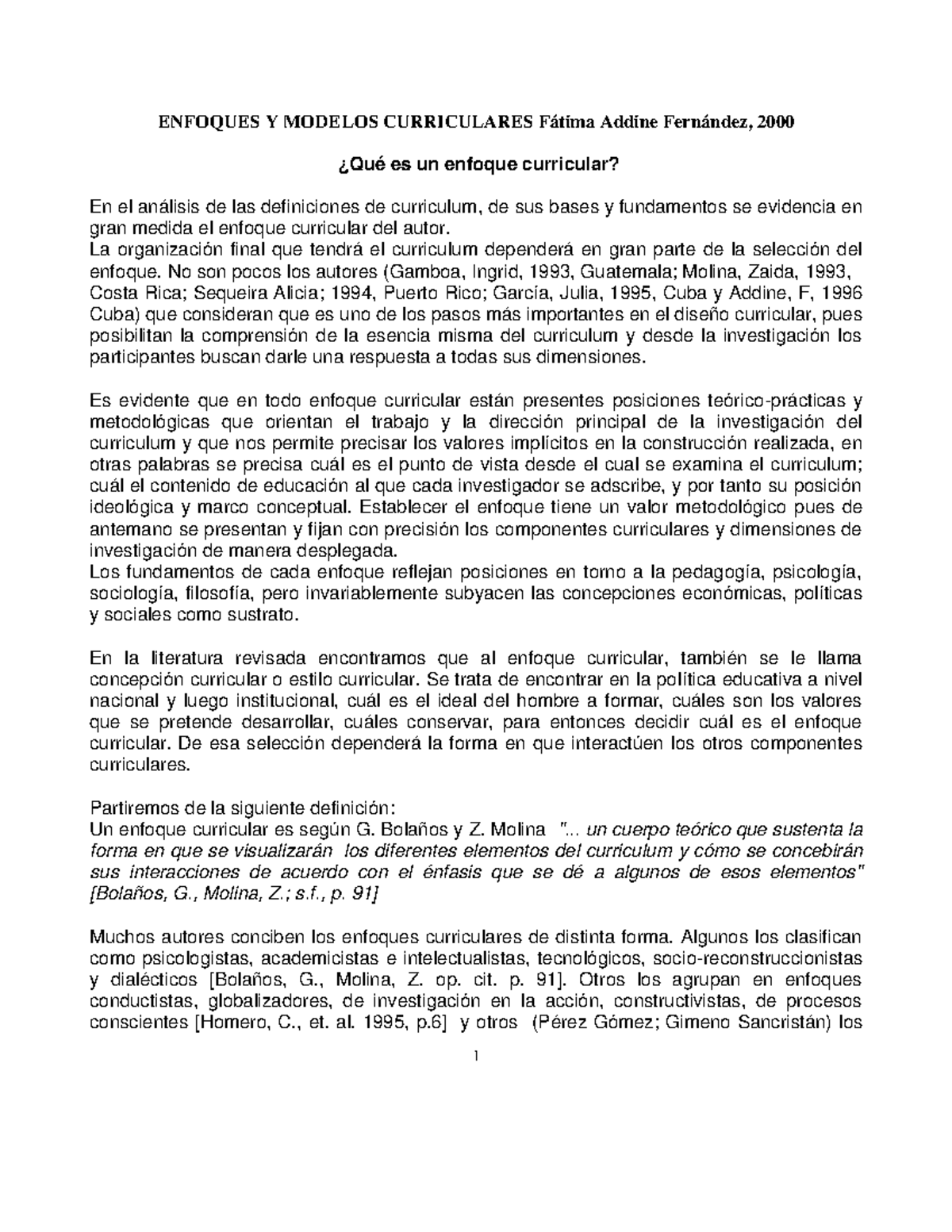 1.1 Enfoques y Modelos Curriculares - ENFOQUES Y MODELOS CURRICULARES ...