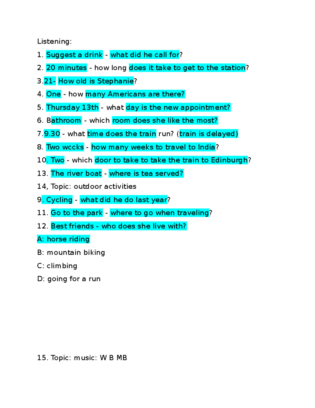 Listening 14 - Practice Questions on Various Topics - Studocu