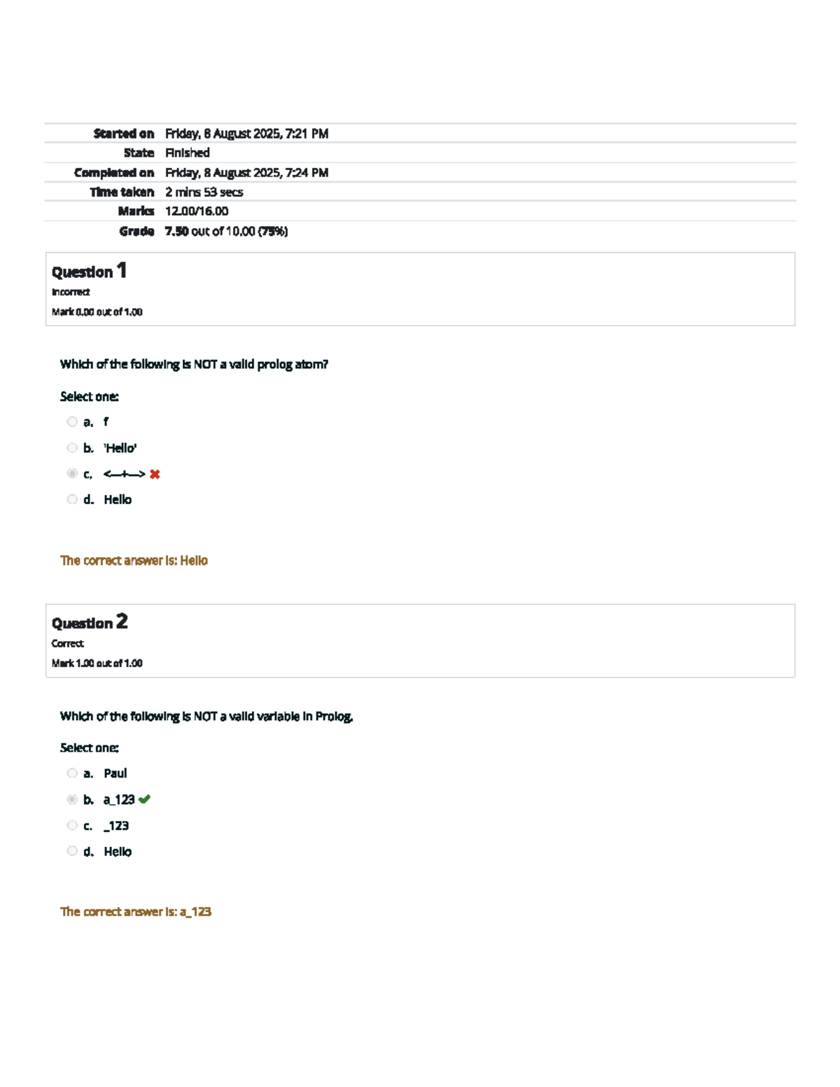 Self-Quiz 1: Prolog & Logical Programming Basics (CS101) - Studocu
