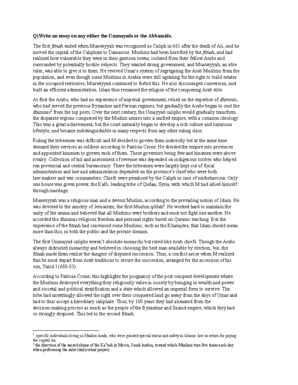 Ummayad and Abbasid Caliphates: A Historical Analysis Essay - Studocu