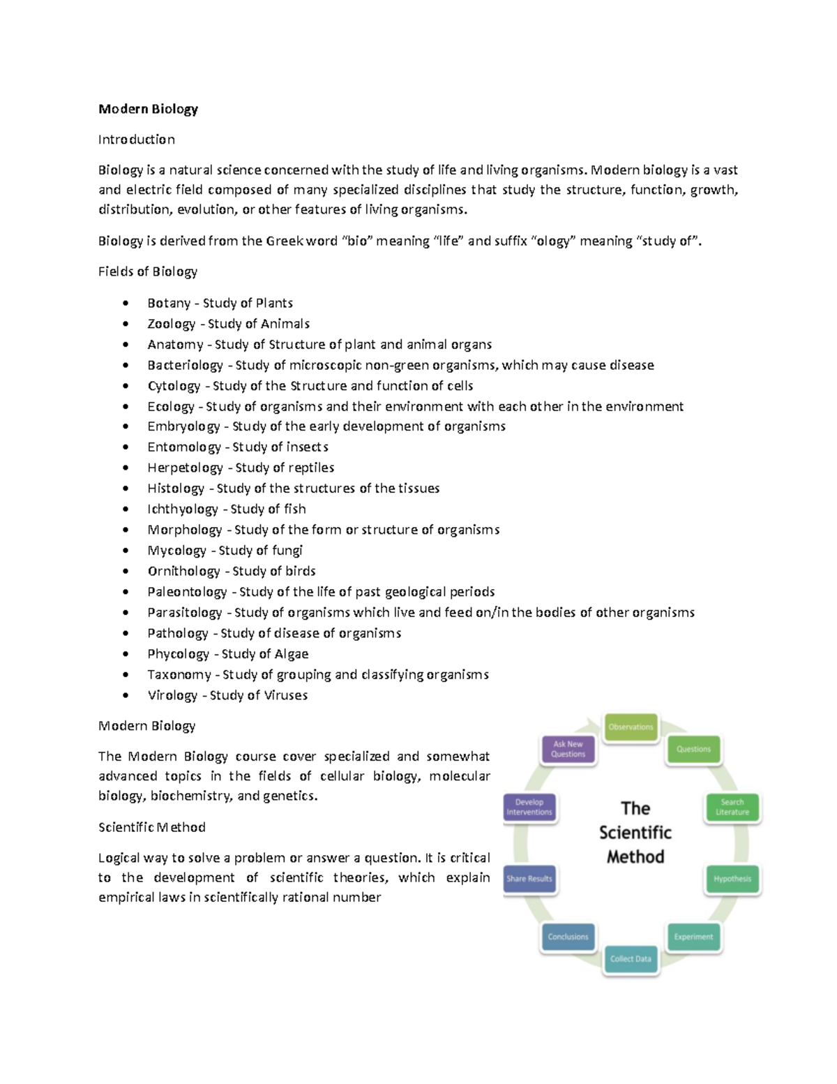 Modern Biology - Introduction to Life Science Concepts and Fields - Studocu