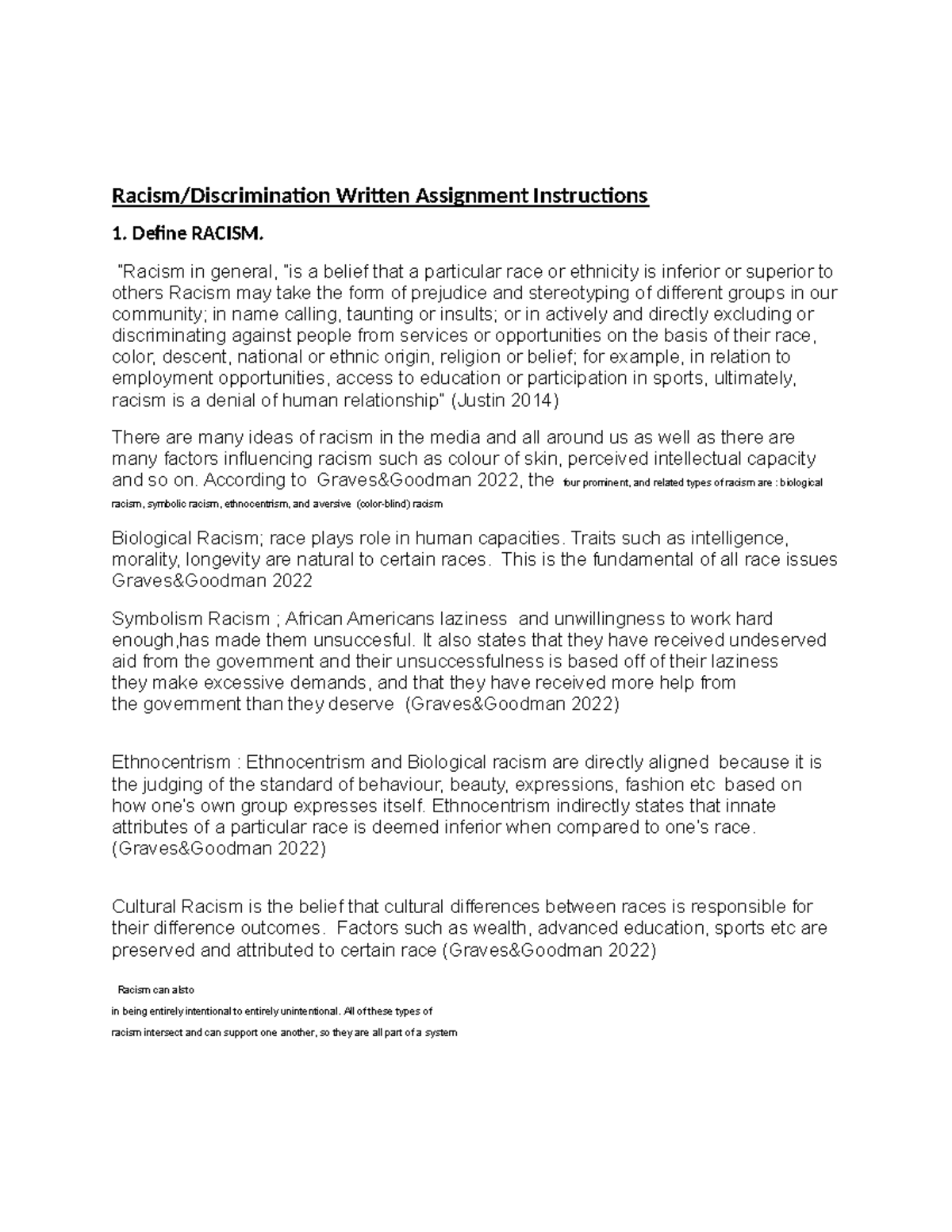 Racism and Discrimination Analysis Assignment (Course Code: RSD101 ...