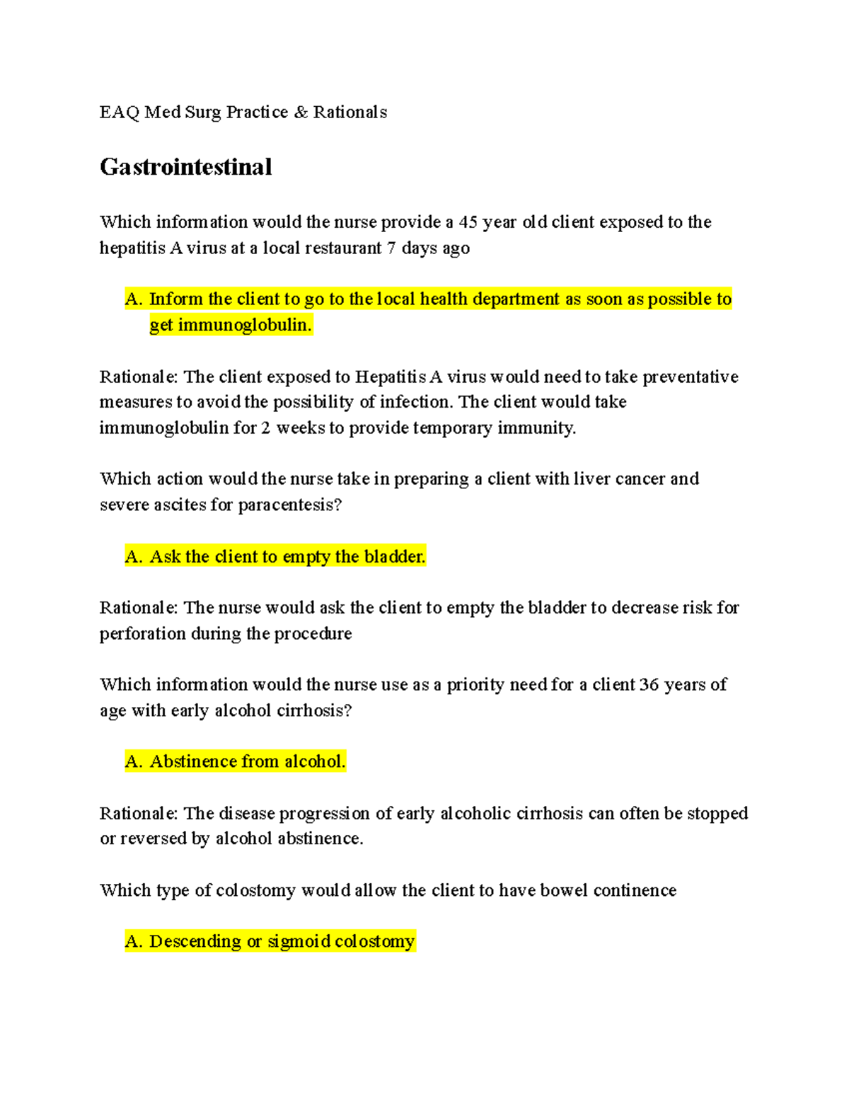 EAQ Med Surg Practice Rationals - EAQ Med Surg Practice & Rationals ...