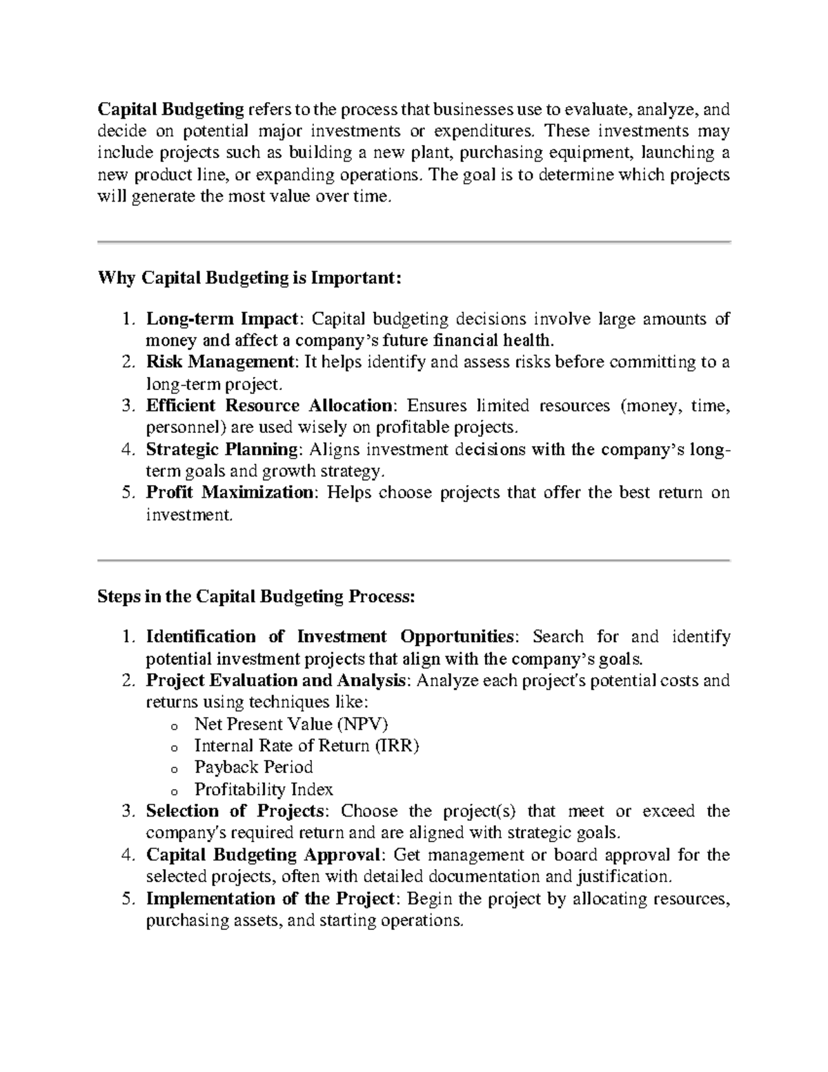 Capital Budget - Summary Fundamentals of accounting - Capital Budgeting ...