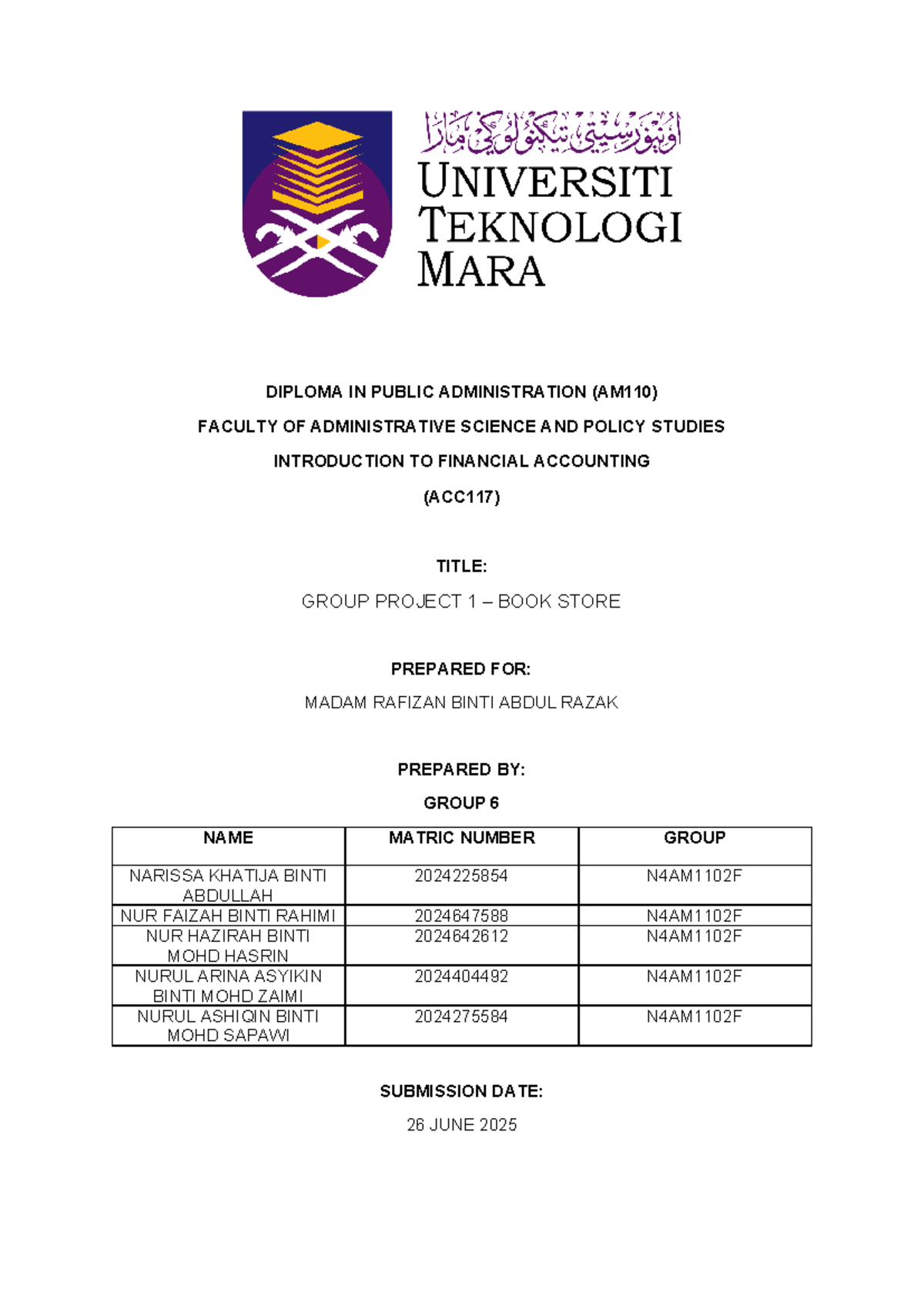 ACC117 Group Project 1: Book Store Financial Accounting Assignment ...