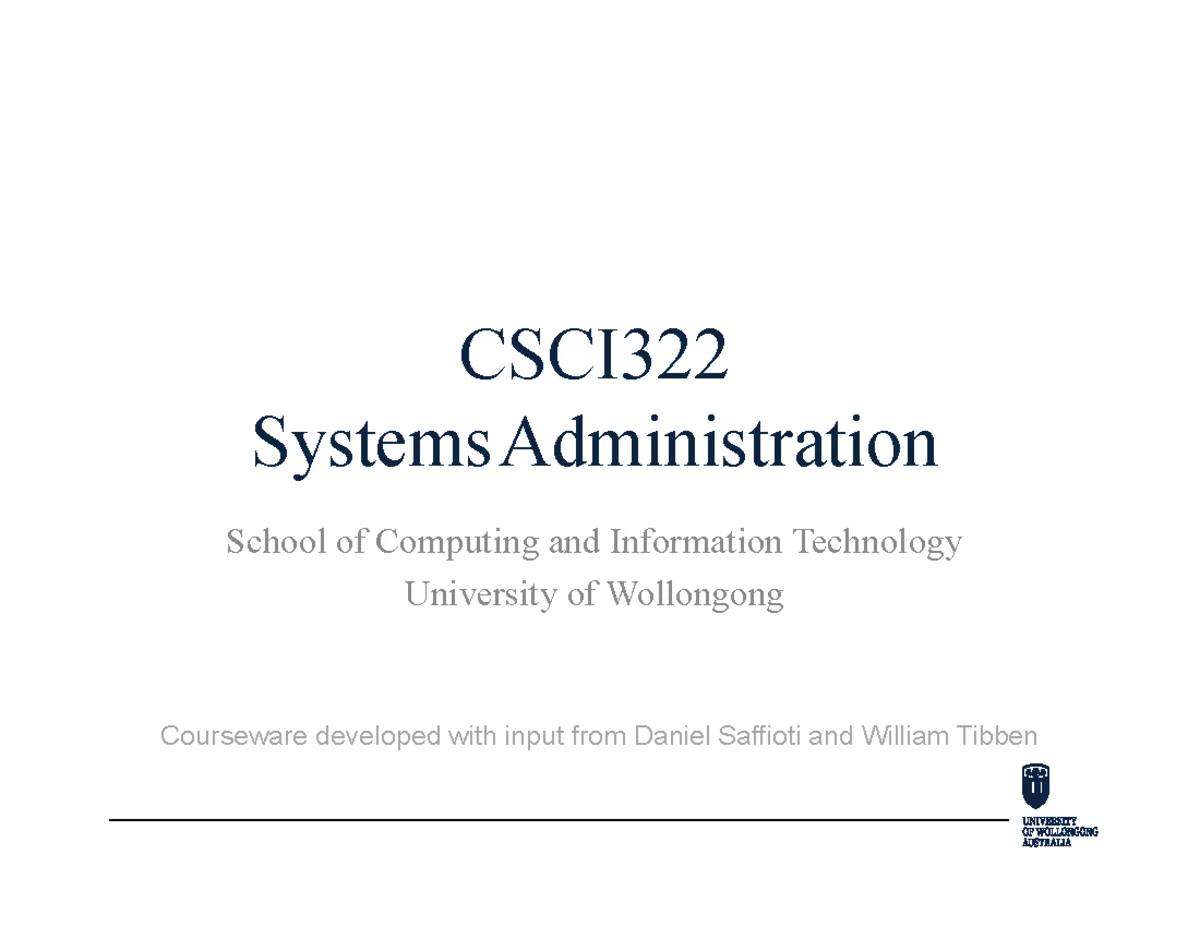 CSCI 123 - Lecture 1: Introduction to Systems Administration - Studocu