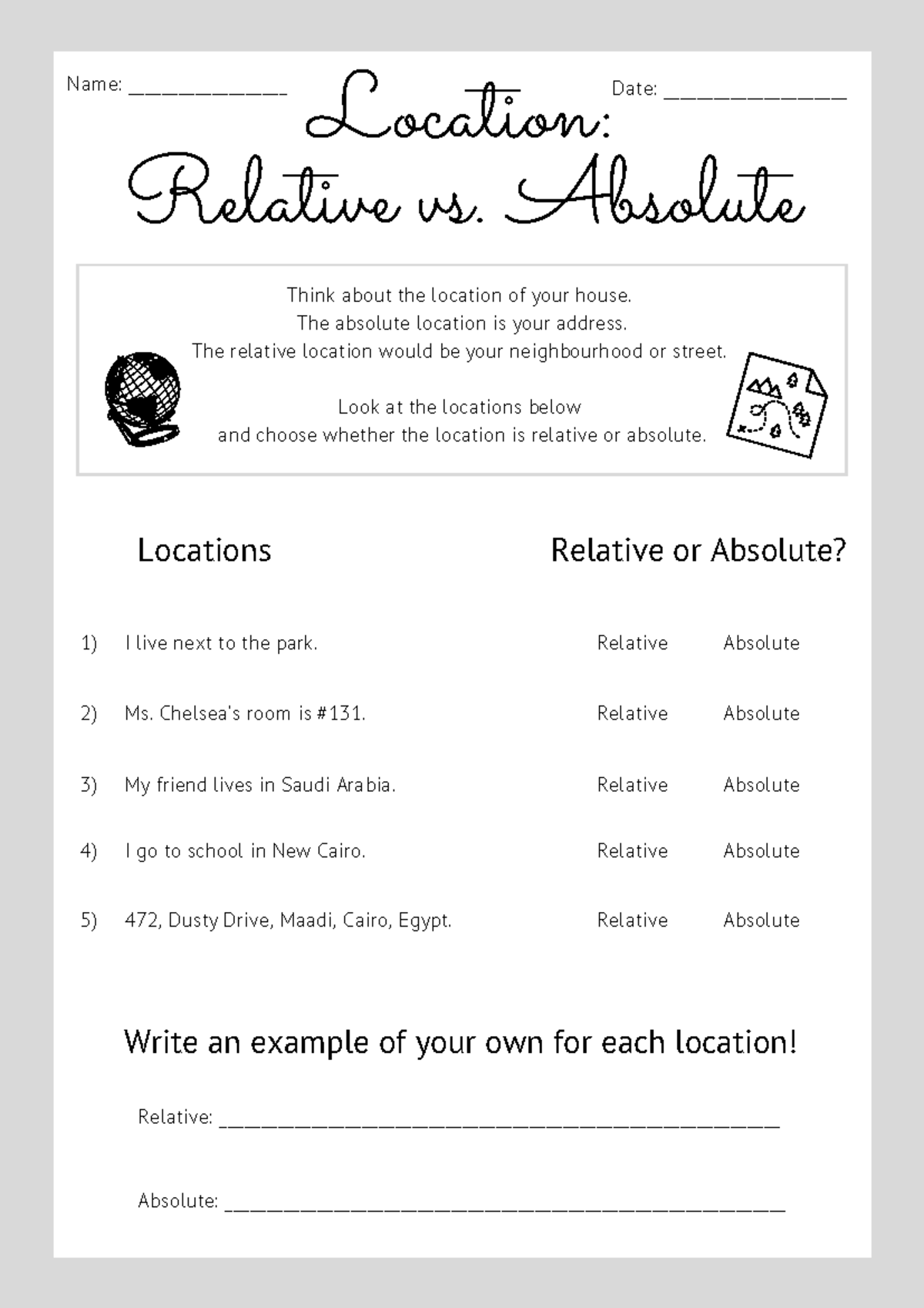 Relative vs Absolute Location Worksheet - Understanding the Concepts ...
