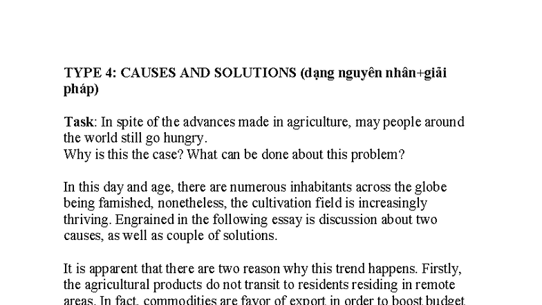 Causes and Solutions to Global Hunger: Practice Materials - Studocu