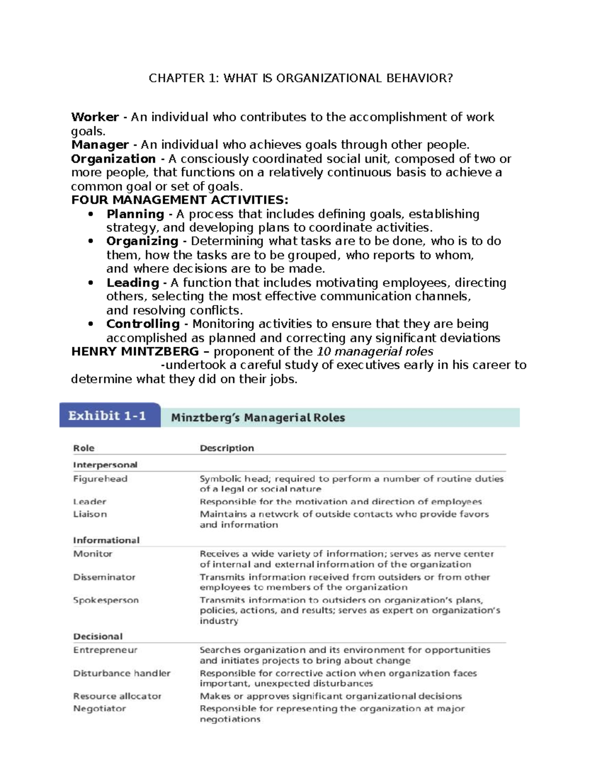 HBO 3 - Chapter 1 Notes on Organizational Behavior Concepts - Studocu