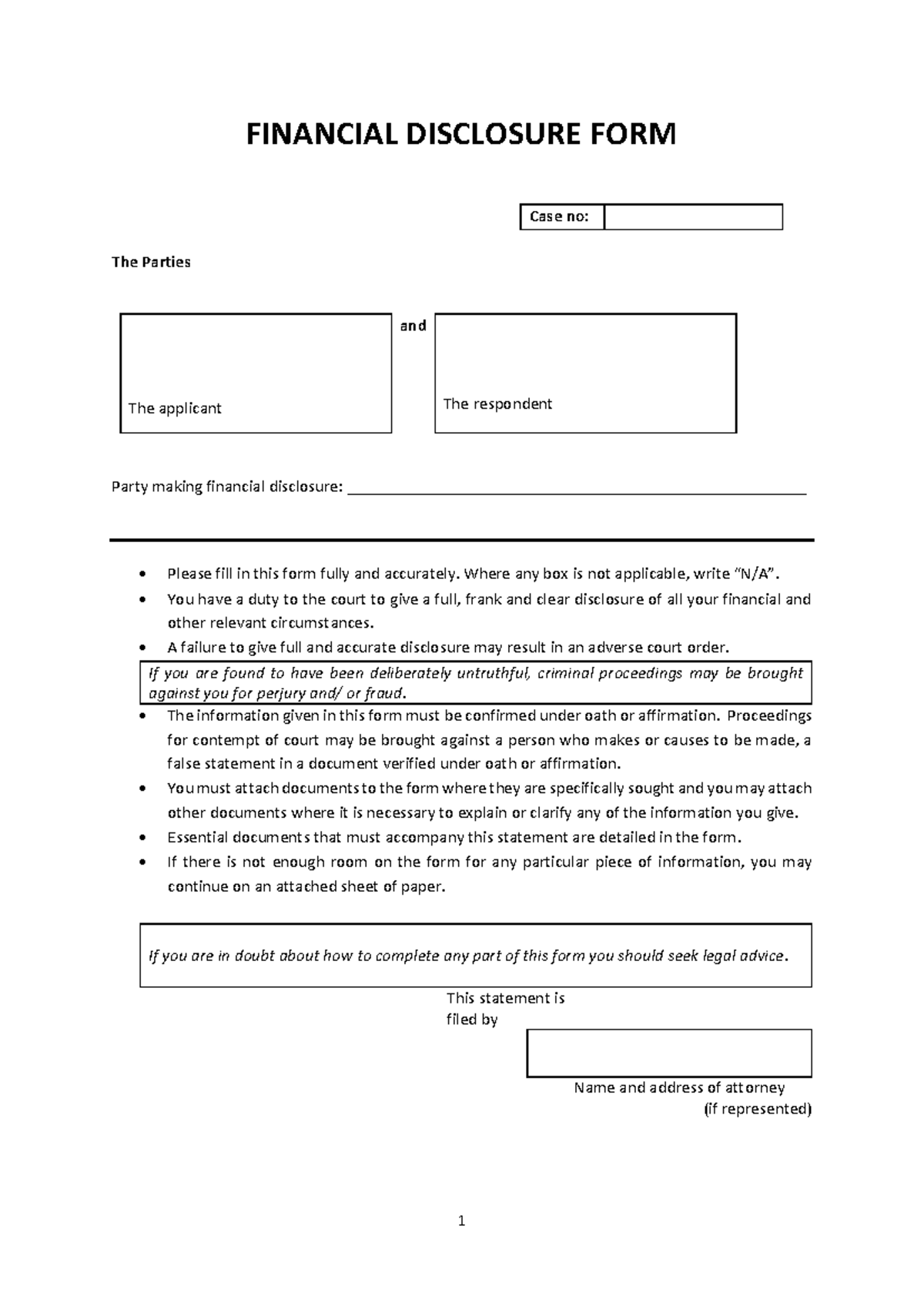 Financial Disclosure Form for Case No: [Insert Case Number] - Studocu