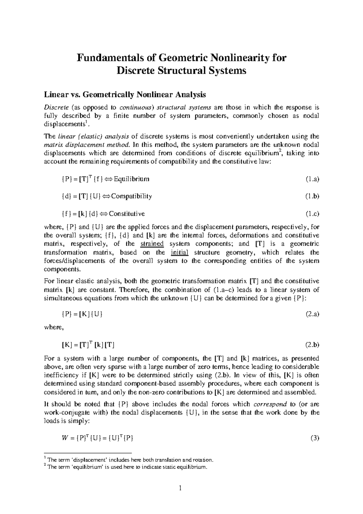 Lecture 1 - Fundamentals of Geometric Nonlinearity in Discrete Systems ...