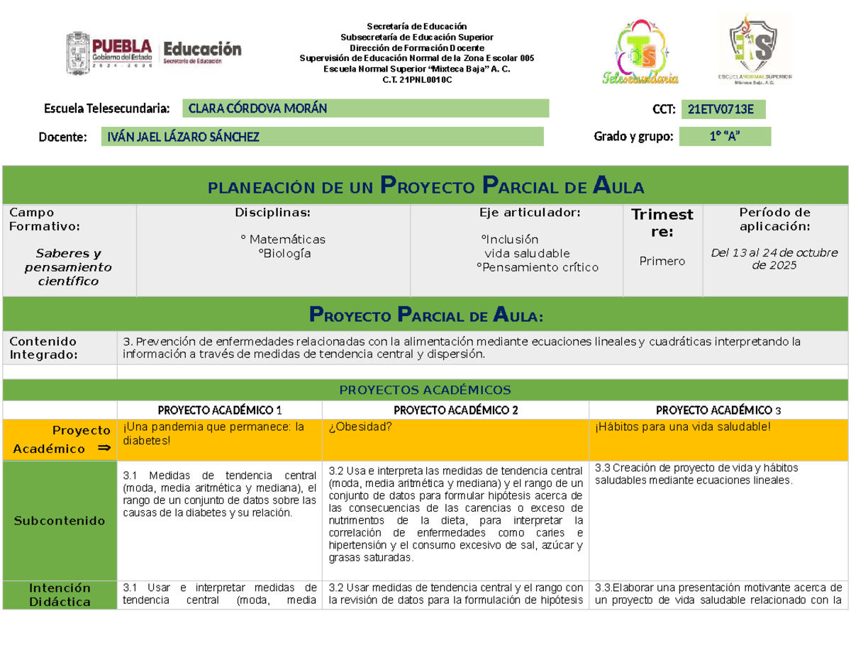 Planeación de Proyecto Parcial de Aula: Diabetes y Hábitos Saludables ...