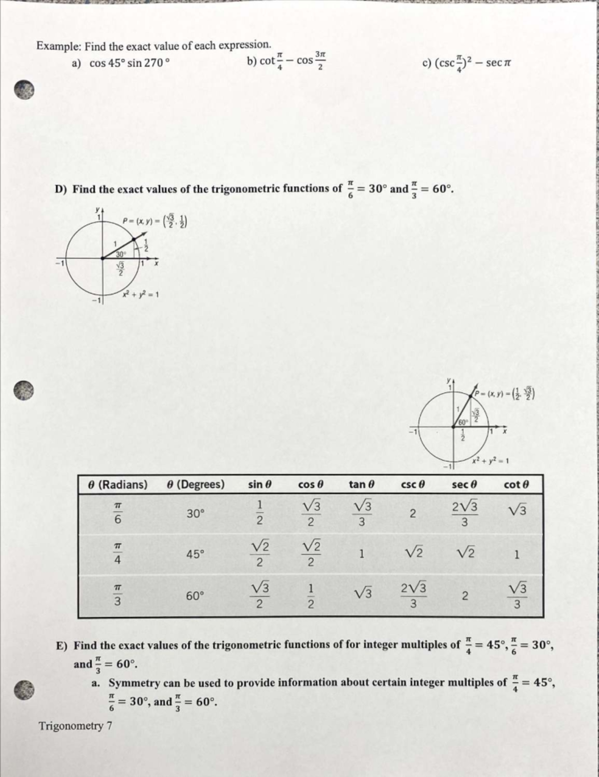 Ct 2 - 2.2 Trigonometry lecture notes: Finding exact values of ...