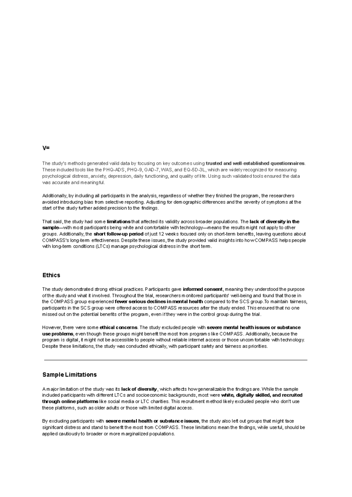 Secondary Research 1 2007 - V= The study’s methods generated valid data ...
