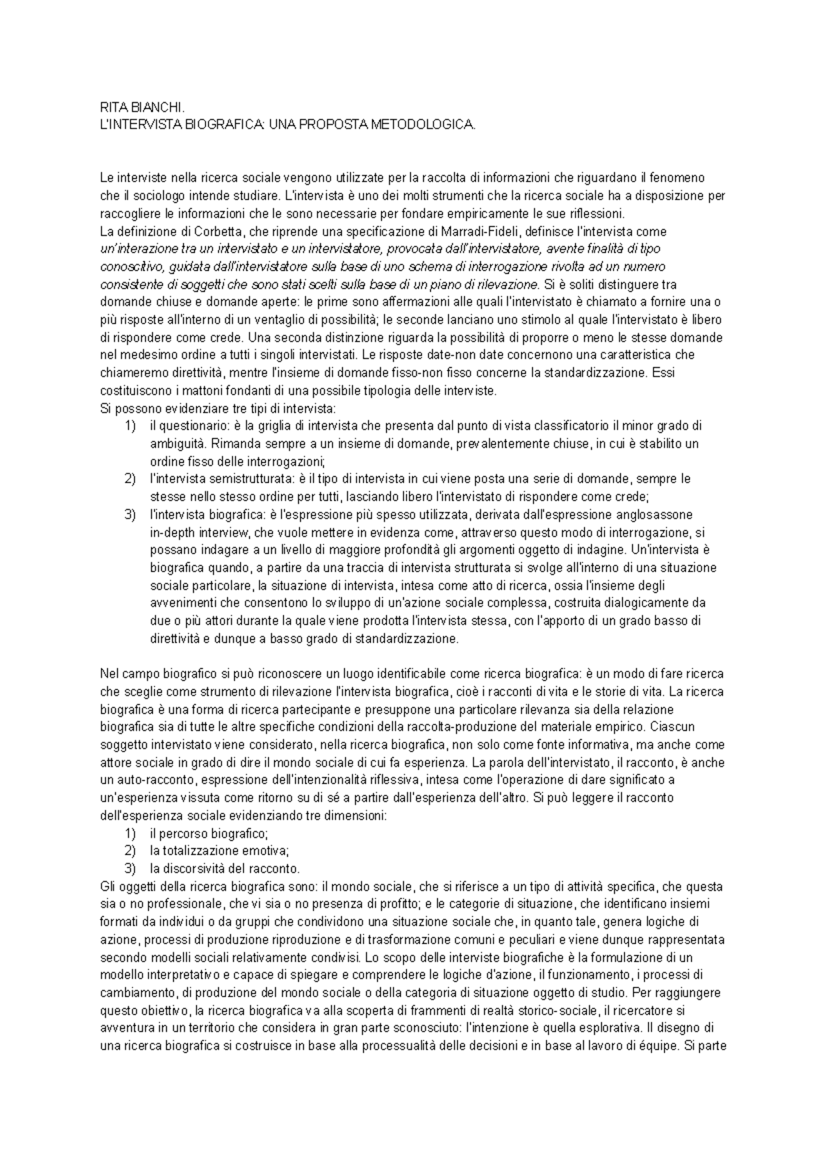 Rita Bianchi: Metodologia dell'Intervista Biografica e Ricerche Sociali ...