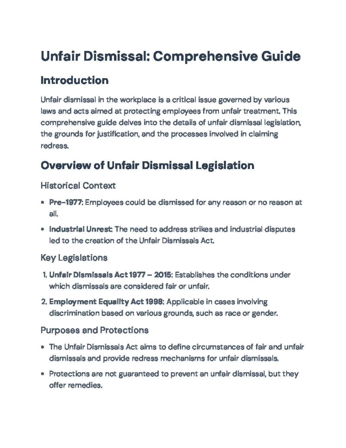 Unfair Dismissal: Comprehensive Guide to Legislation and Procedures