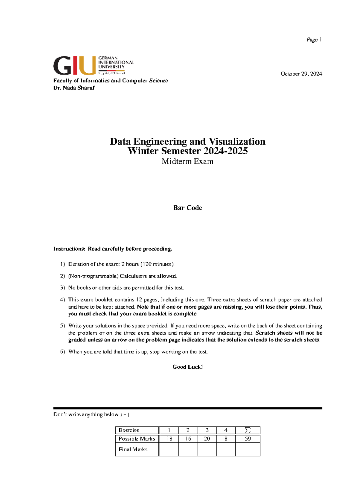 (ICS503) Data Engineering & Visualization - Midterm Exam 2024 - Studocu