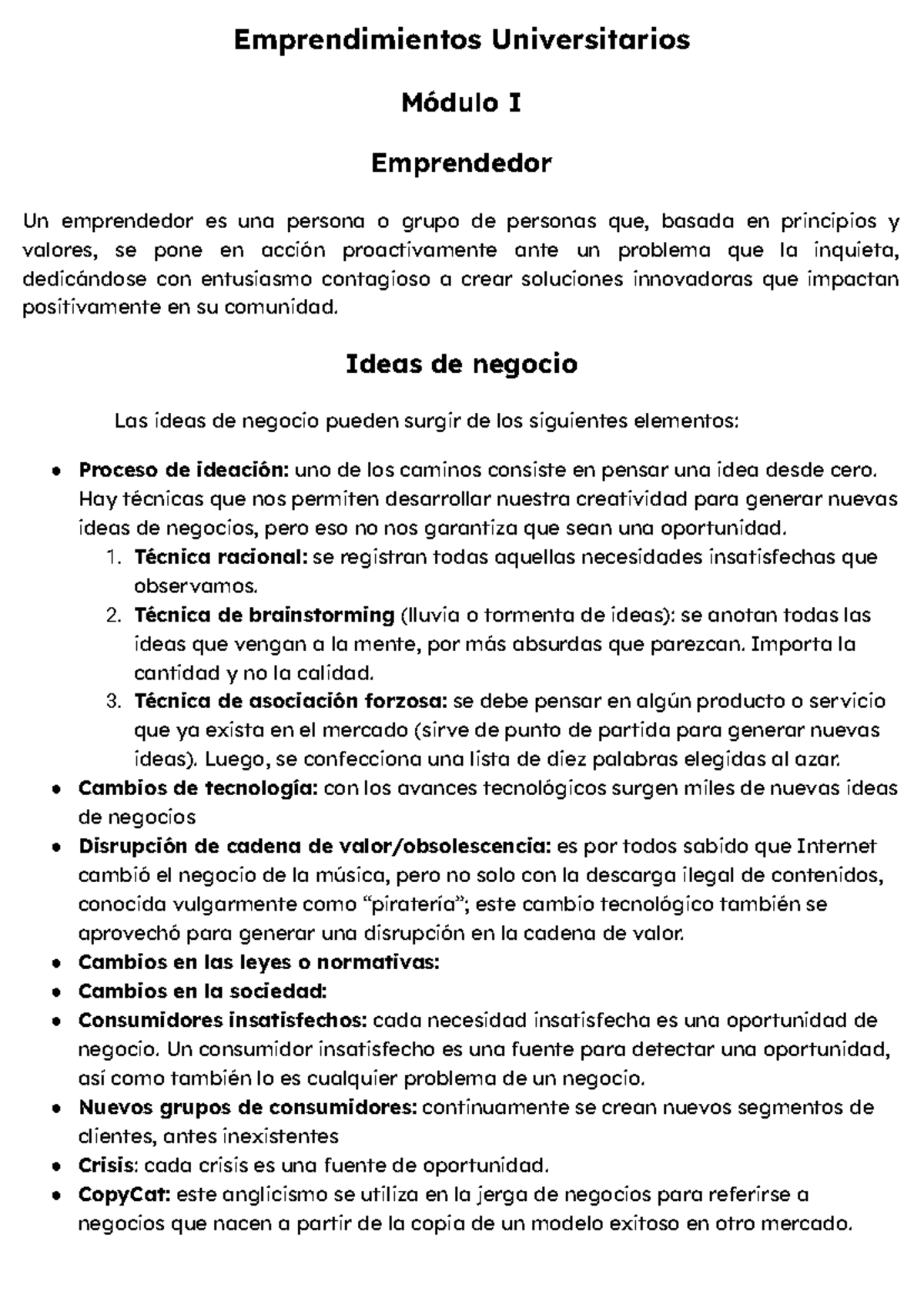Emprendimientos Universitarios Módulo I: Ideas y Estrategias - Studocu