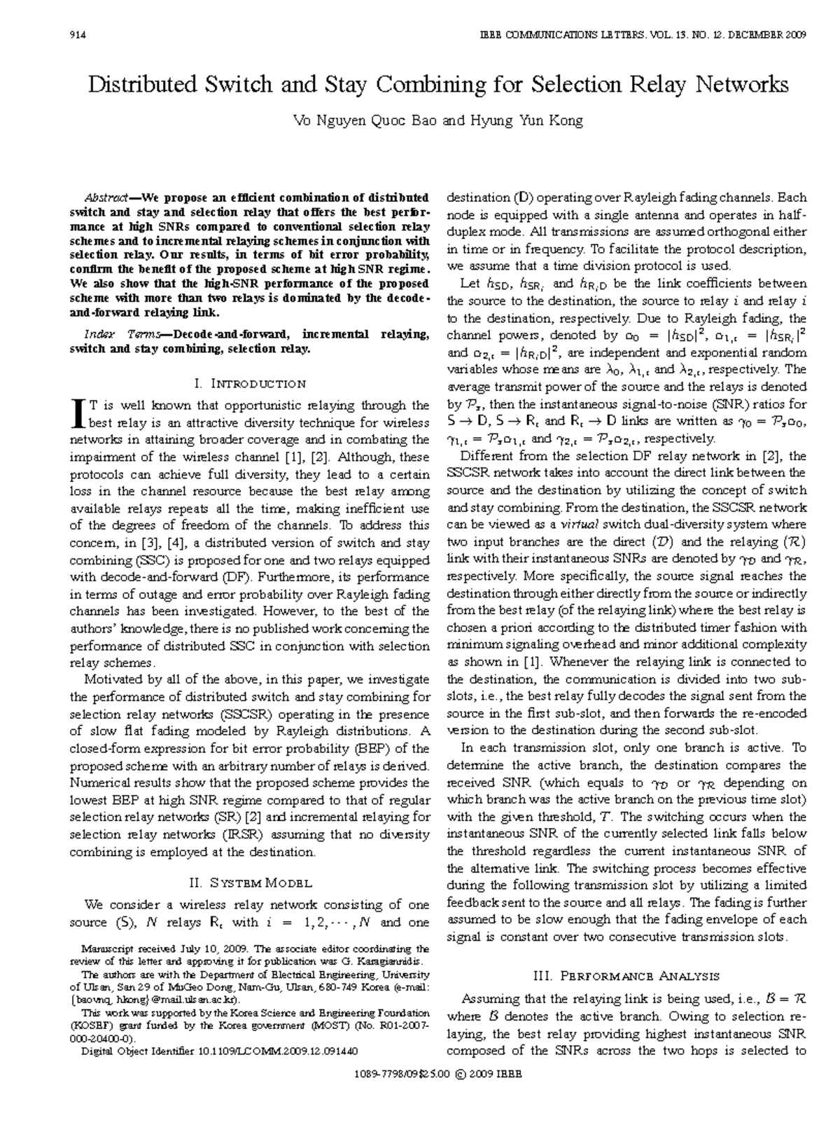 Distributed Switch and Stay Combining for Selection Relay Networks (914 ...