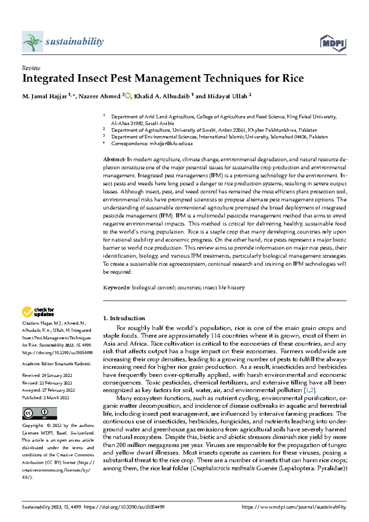 Integrated Pest Management Techniques for Rice: A Sustainability Review ...