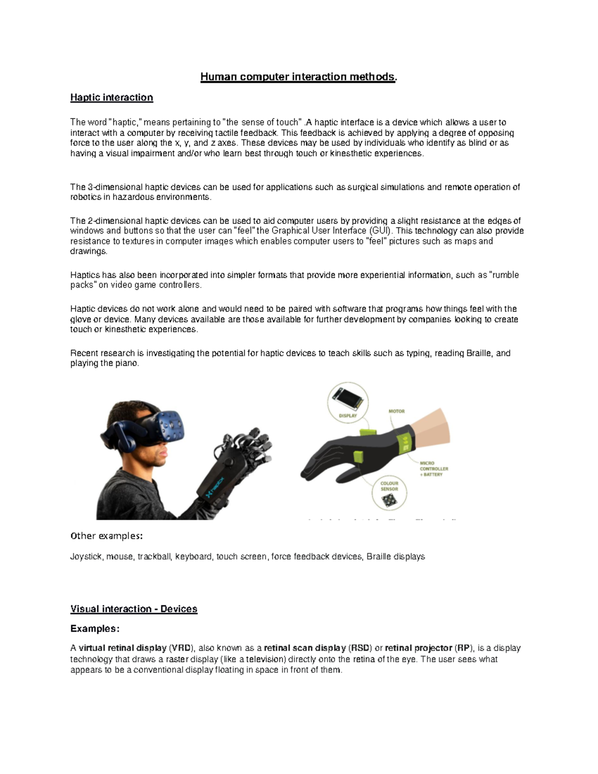 Human computer interaction methods - Haptic interaction The word ...