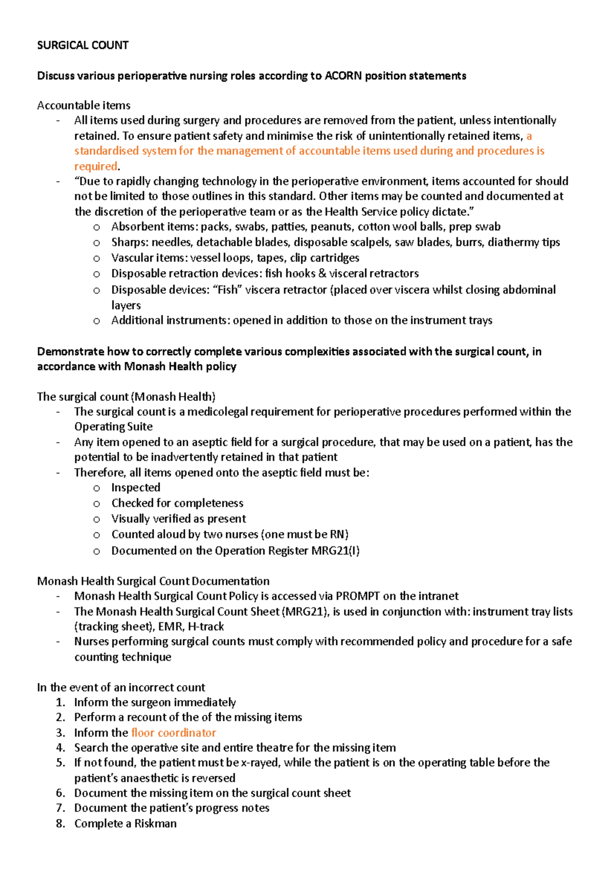 Surgical Count Guidelines: Perioperative Roles & Protocols (NUR101 ...