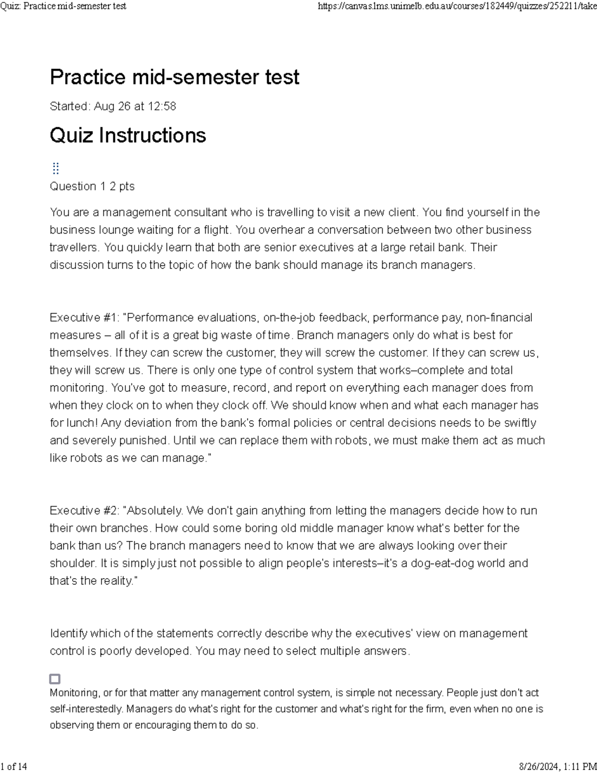 practice mid sem test - Practice mid-semester test Started: Aug 26 at ...