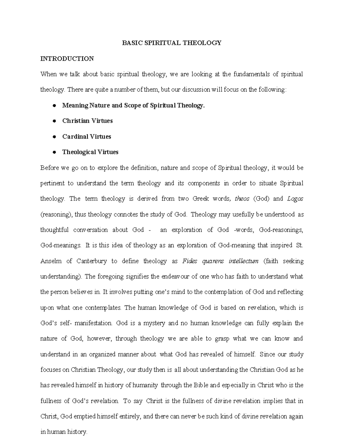 BASIC SPIRITUAL THEOLOGY LECTURE NOTES - Studocu