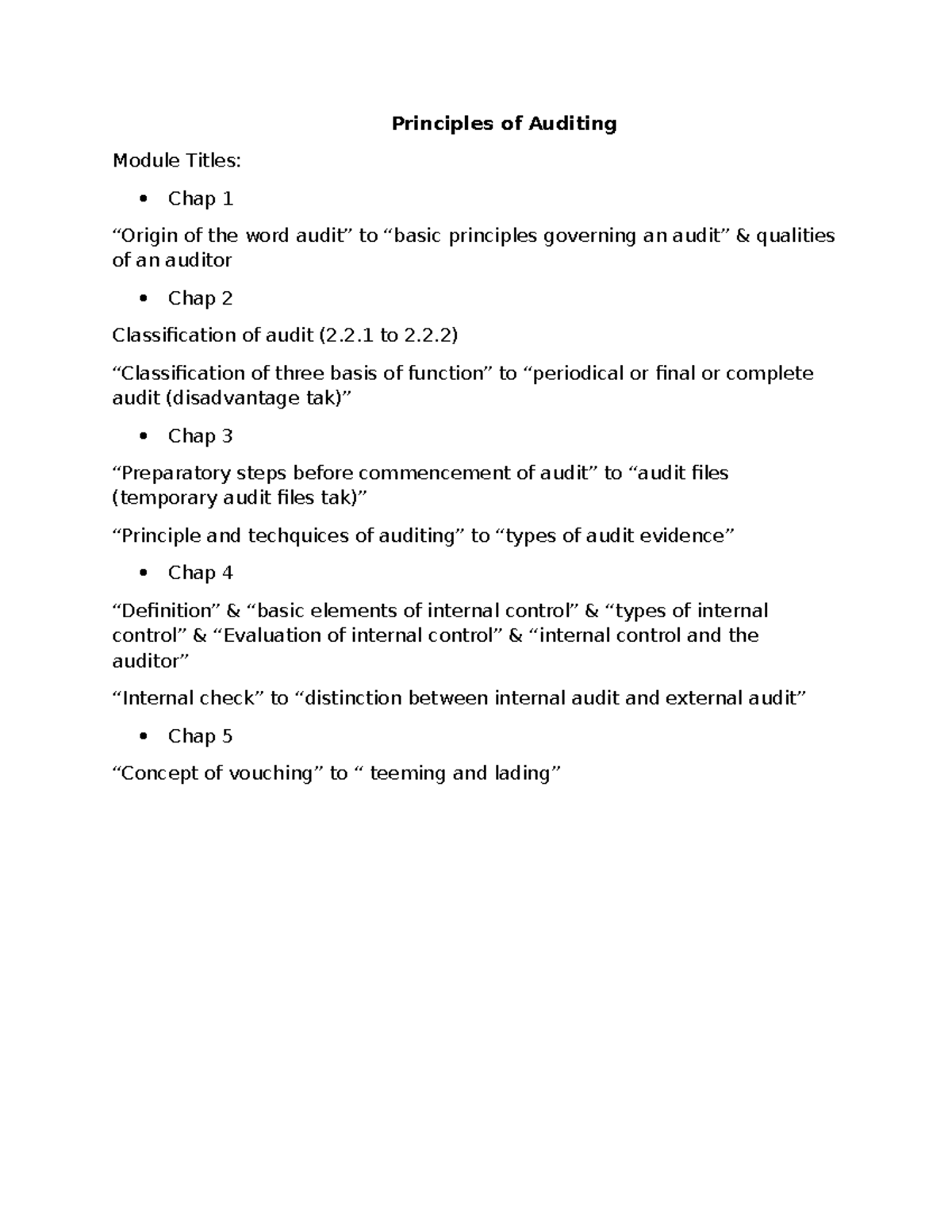 Principles of Auditing - Principles of Auditing Module Titles: Chap 1 ...