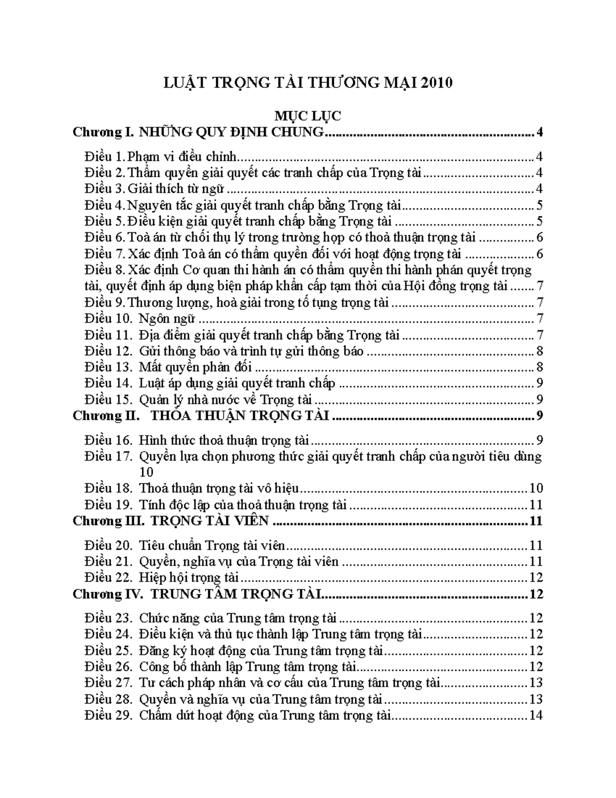 MỤC LỤC LUẬT TRỌNG TÀI THƯƠNG MẠI - Tài liệu tham khảo toàn diện - Document Preview