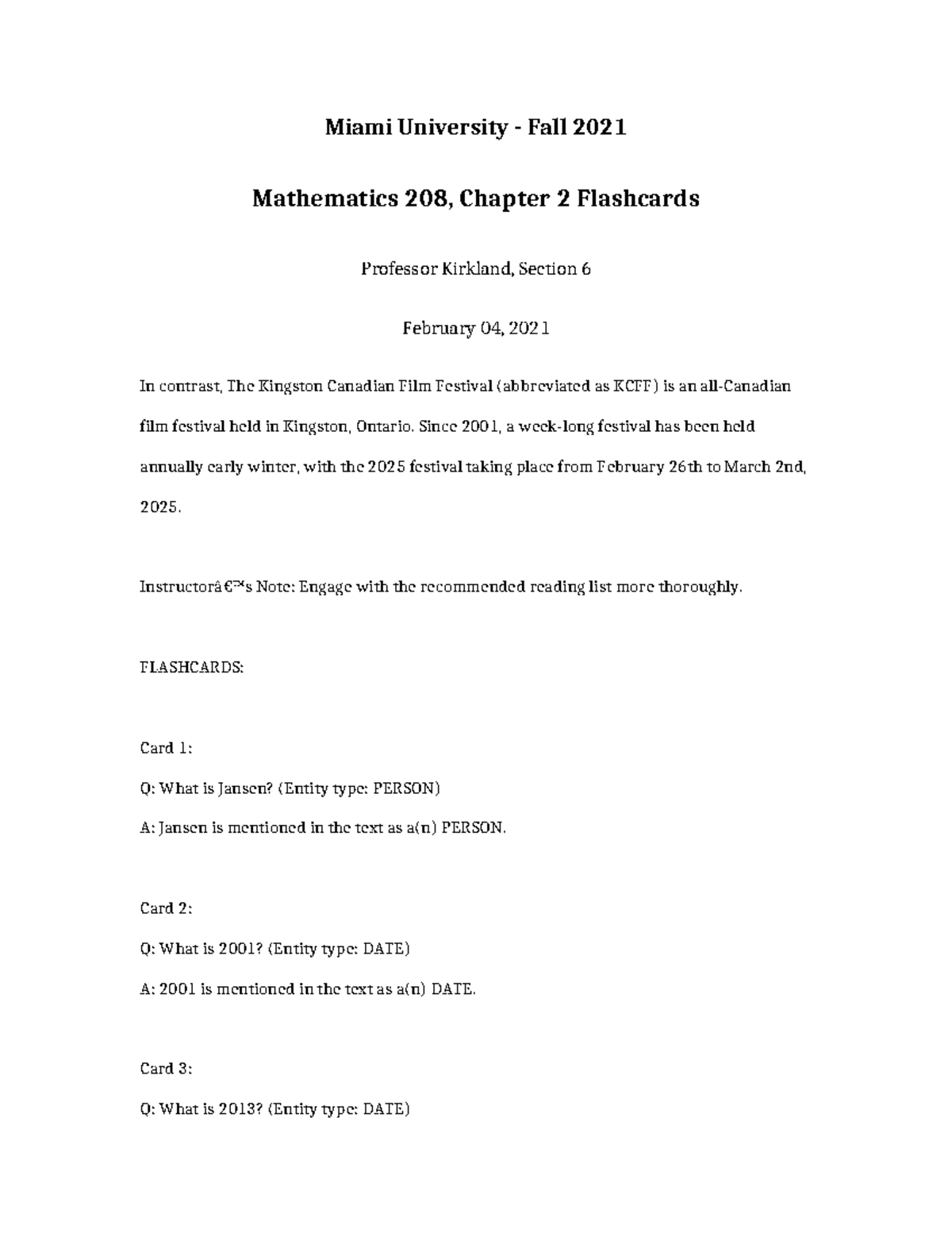 Mathematics 208, Chapter 2 Flashcards - Fall 2021, Prof. Kirkland - Studocu