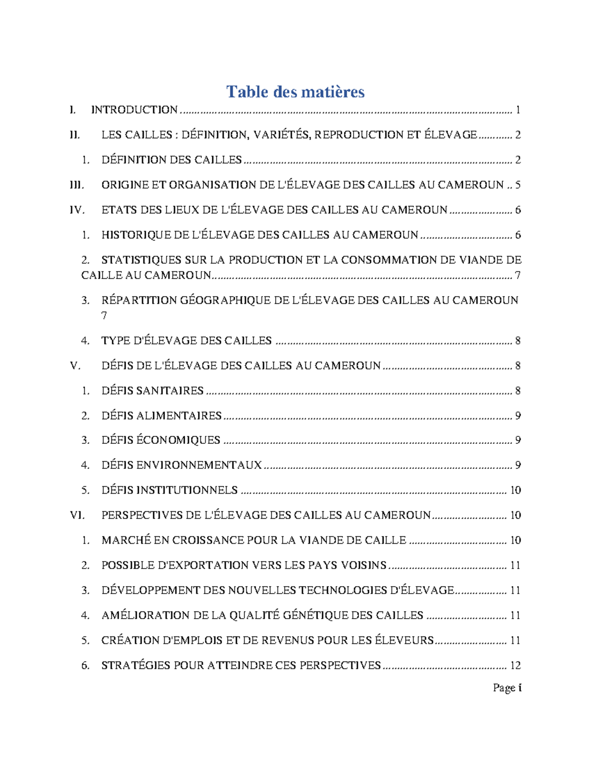 Élevage des Cailles au Cameroun : Défis et Perspectives à Étudier - Document Preview