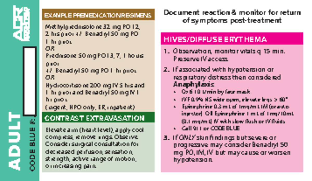 Contrast Reaction Card for Adults: Code Blue Protocols - Studocu