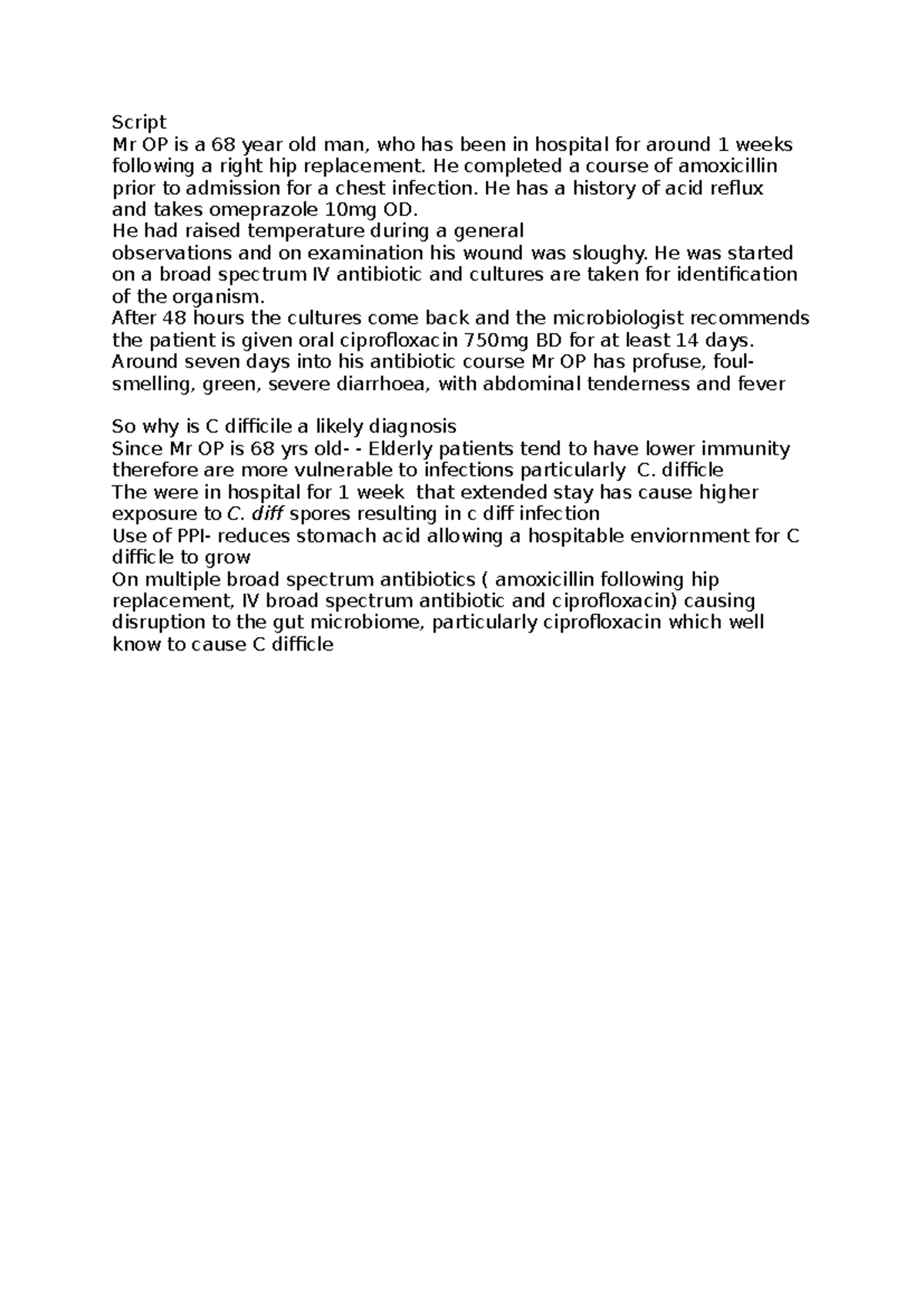 Script infection PBL - Script Mr OP is a 68 year old man, who has been ...