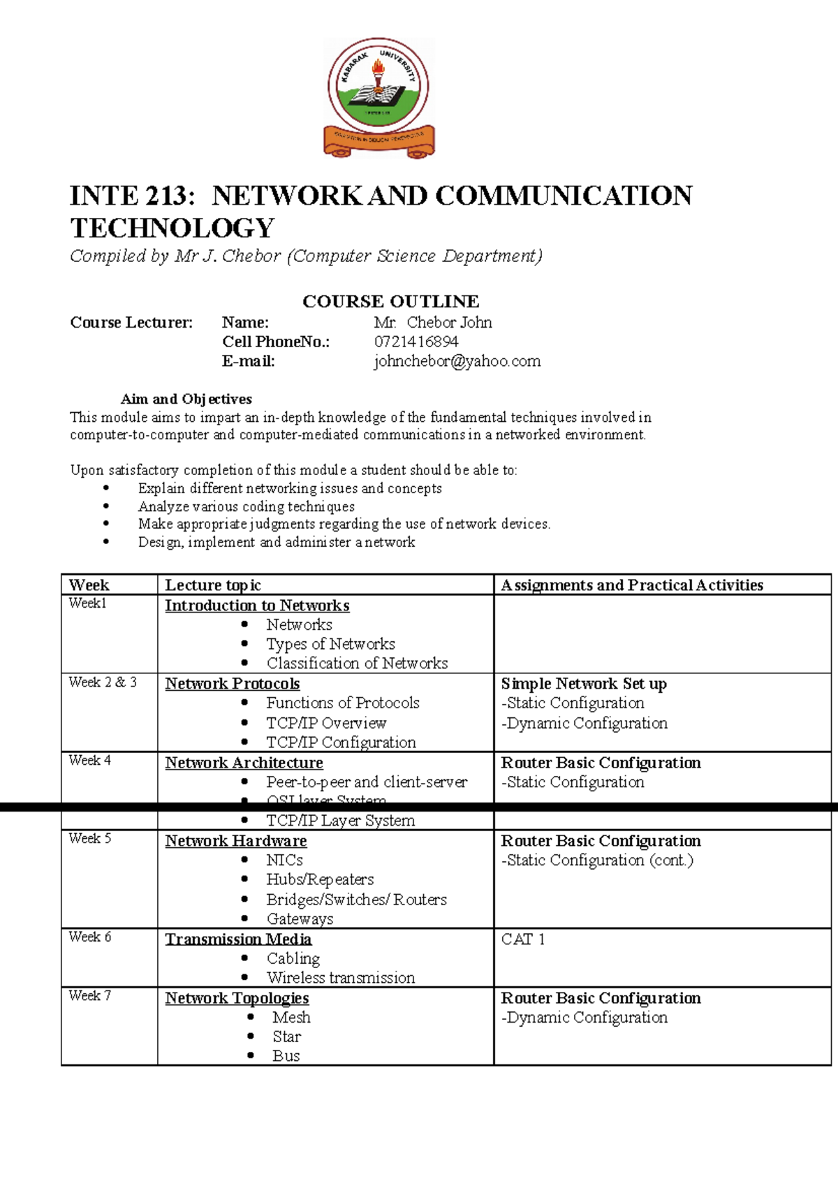 INTE 213: Comprehensive Computer Networks Study Guide - Studocu